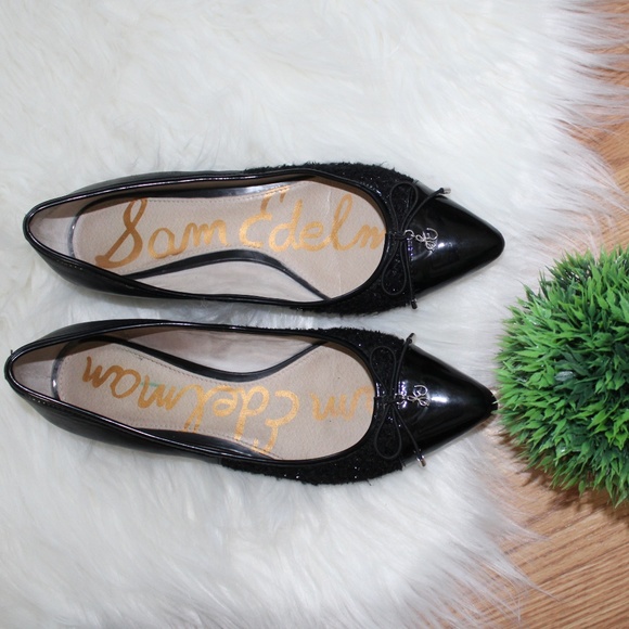 Sam Edelman Black Pointy Toe Bow Lilly Flats 8 EUC